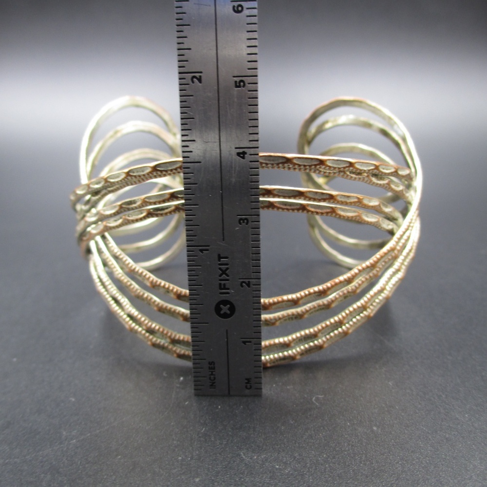 Vintage Rustic Silver & Copper Tone Cuff Bracelet - Picture 5 of 6